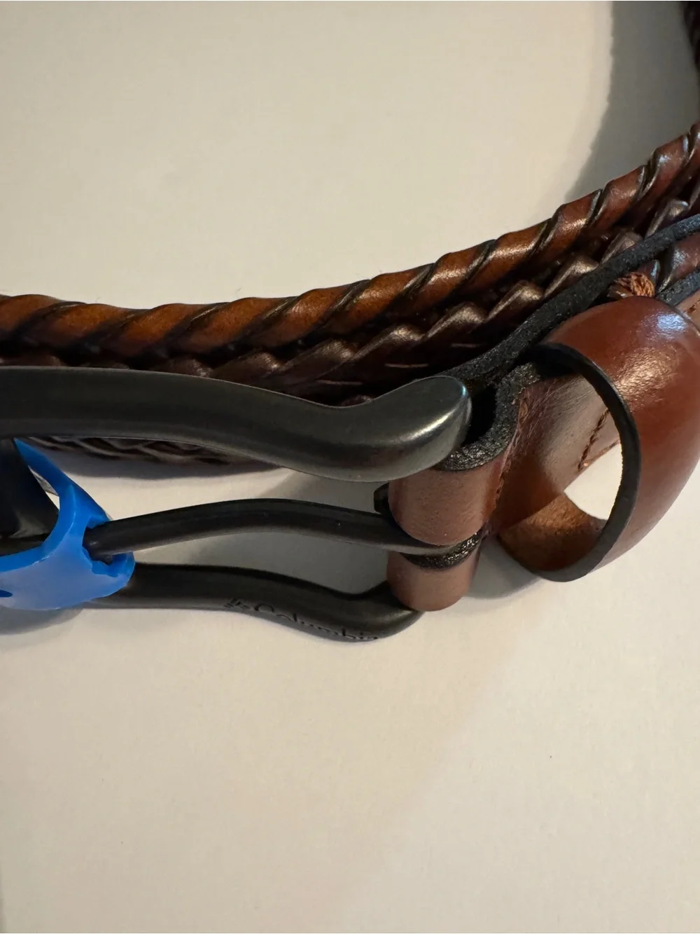 Columbia Men's Brown Braided Leather Belt with Metal Buckle